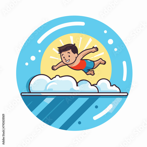 Boy jumping into the water. Vector illustration in a flat style.
