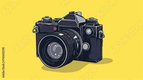 Camera icon in flat style on a yellow background.