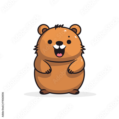 Cute beaver cartoon vector illustration on white background. Cute hamster character.