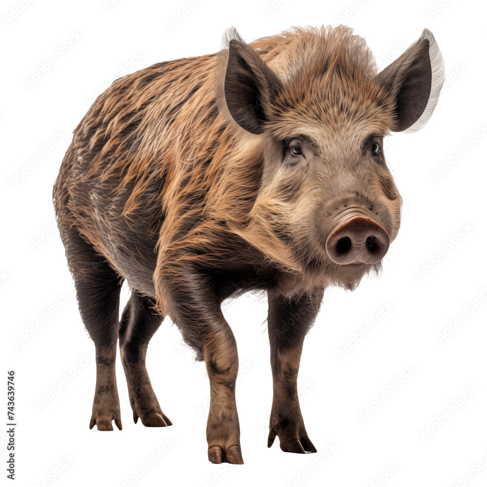 Wild Boar Isolated on White Background and transparent background. Ideal for use in advertising. Generative ai