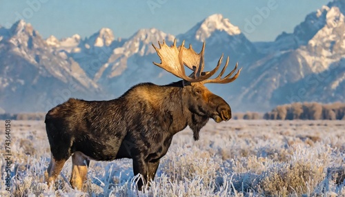 bull moose on frosty cold morning in meadow grand teton national park wyoming