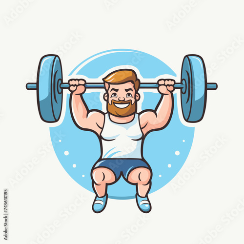 Fitness man lifting barbell cartoon vector illustration. Bodybuilding sport character.