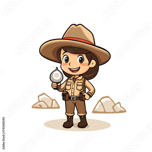 Cute cartoon safari explorer holding a magnifying glass vector Illustration