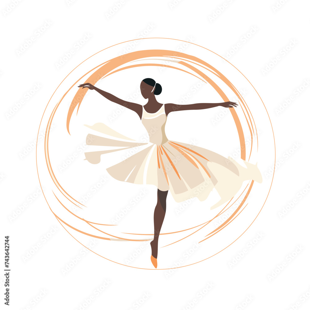 Black ballerina in a white tutu. Vector illustration.