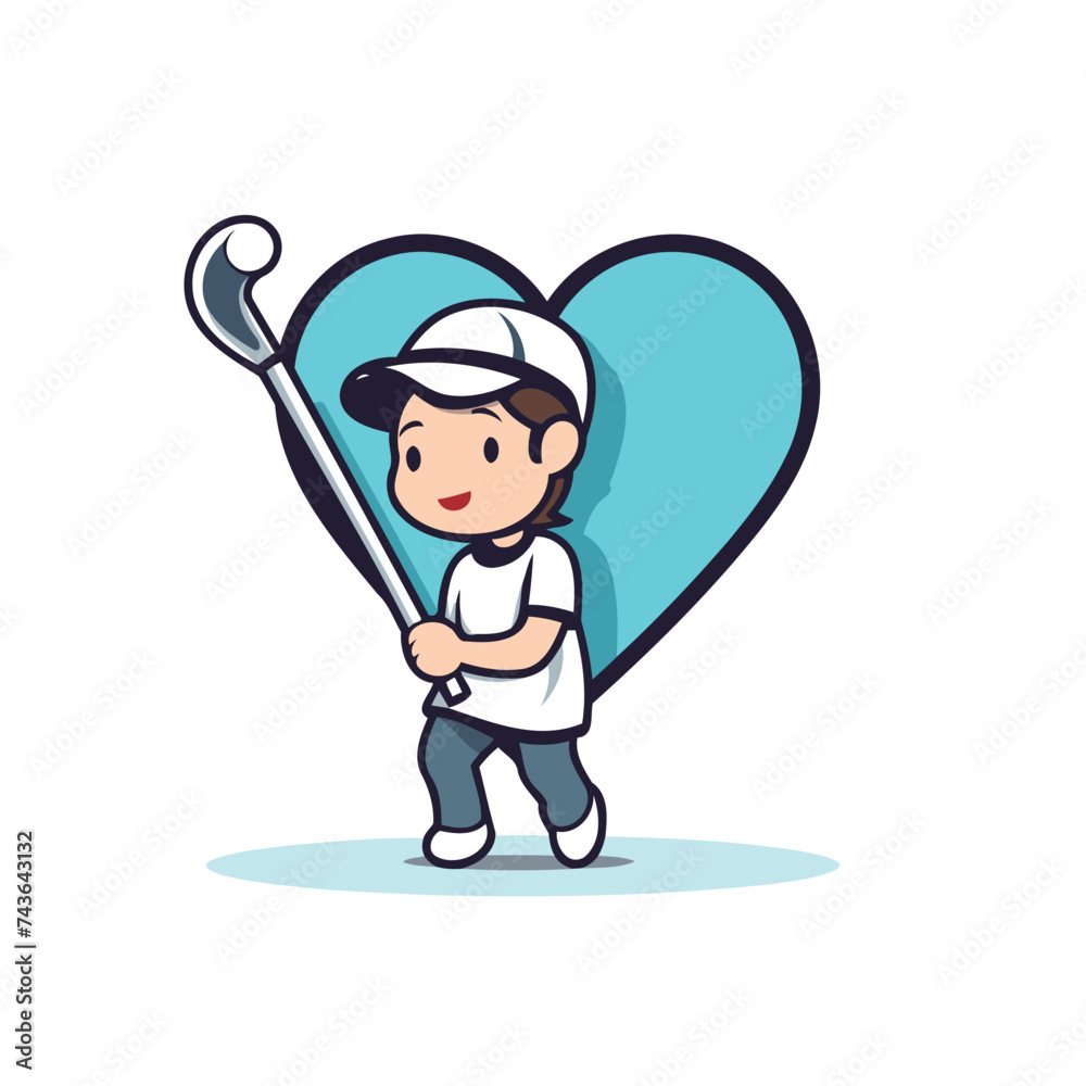 Golfer holding a wrench and a heart. Vector illustration.