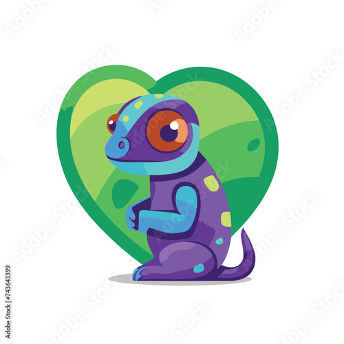 Cute blue lizard in heart shape. Cartoon character. Vector illustration