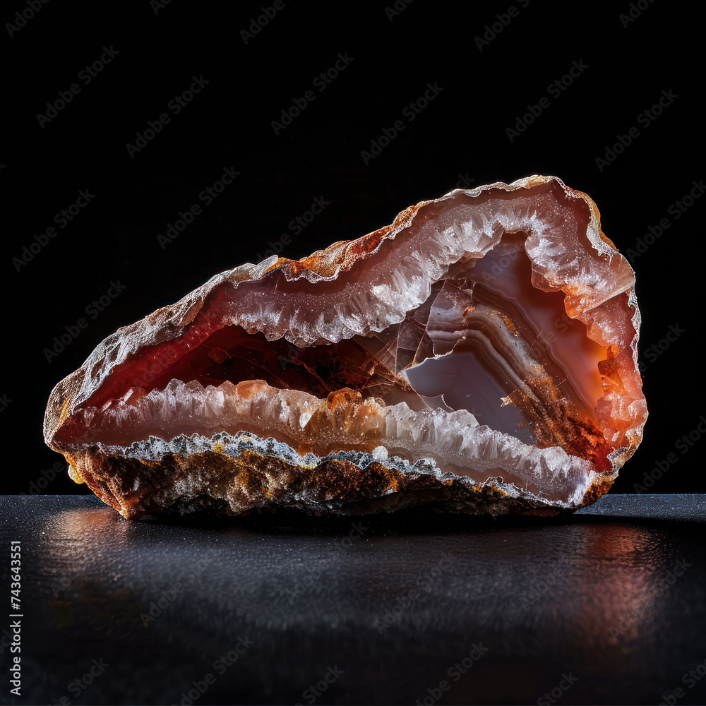 Obraz premium agate gem mineral on dark black background