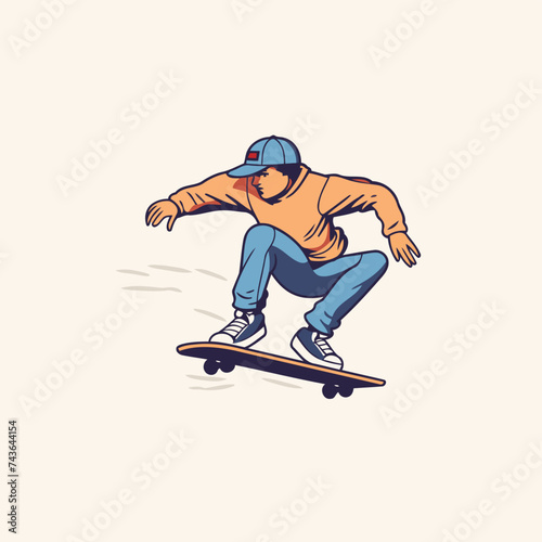 Skateboarder in action. vector illustration. Skateboarder rides a skateboard.