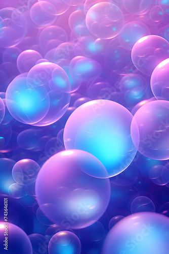Abstract Digital 3D Spherical Motifs in Gradient Blue and Violet Hues: Sophisticated Tech Background