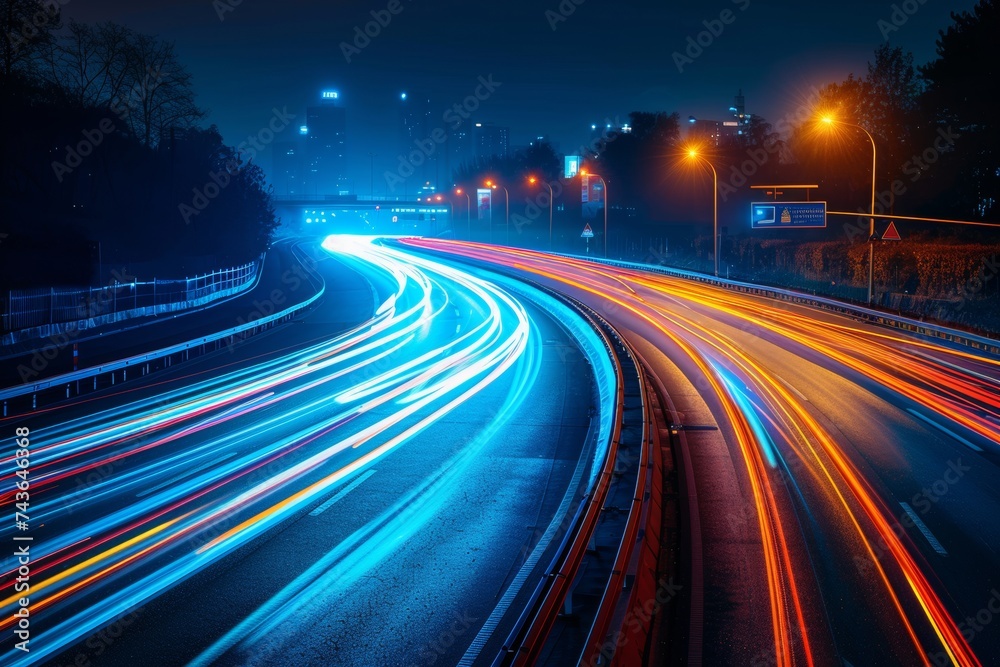 Light trails of traffic on a busy urban road