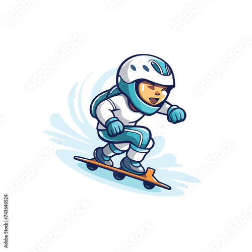 Cartoon skier in helmet and skates. Vector illustration.