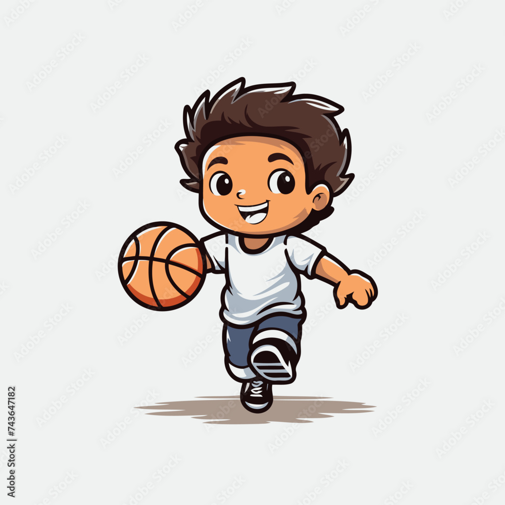 Cartoon Boy Playing Basketball - Vector Illustration. eps10