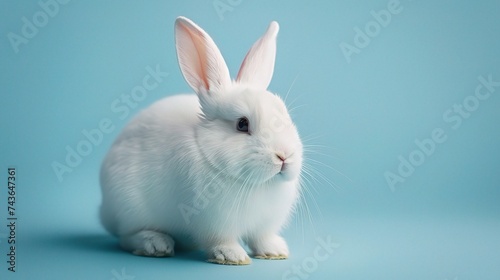 White rabbit ear on pastel blue background. Easter day. © INK ART BACKGROUND