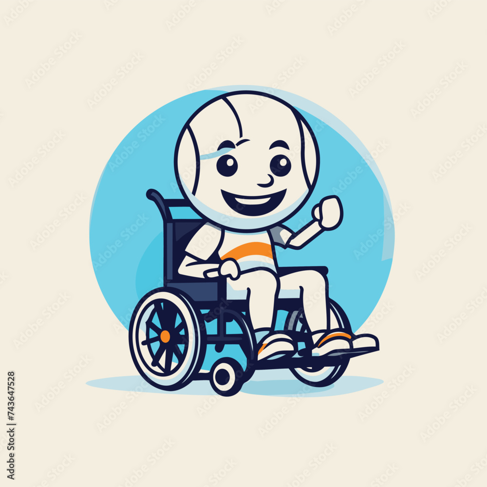 Wheelchair and ball. Flat style vector illustration. Cartoon character.