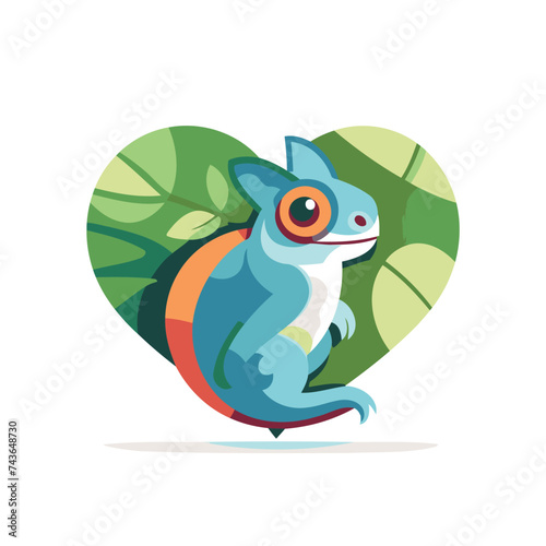 Cute cartoon chameleon in a heart. Vector illustration.