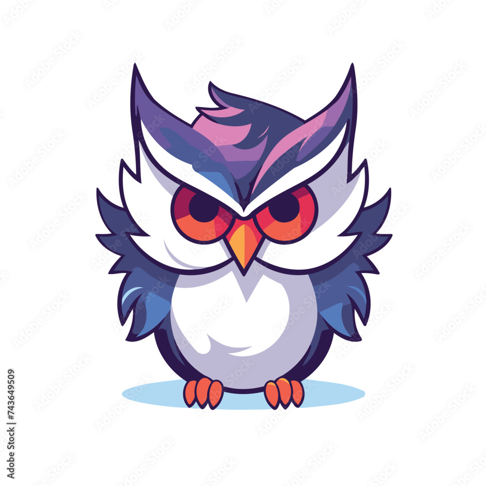 Owl cartoon vector illustration isolated on white background. Cute cartoon owl icon.