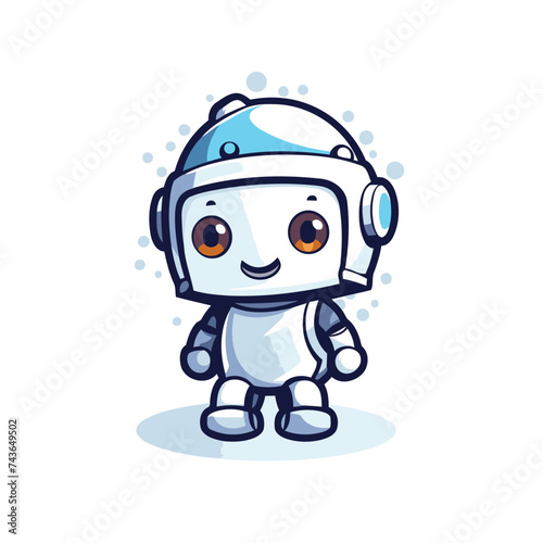 Cute cartoon robot with headphones. Vector illustration isolated on white background.