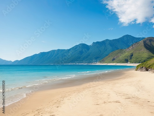 Beach with mountains and sea in the summertime © REZAUL4513