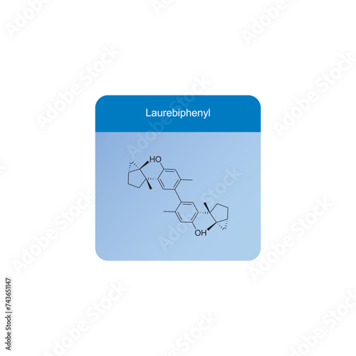 Laurebiphenyl skeletal structure diagram.Sesquiterpene compound molecule scientific illustration on blue background. photo