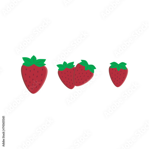 Set of 3 colorful strawberry icons, simple vector cartoon style illustration elements for product or web design.