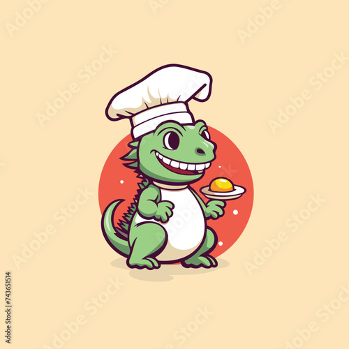 Cute crocodile chef cartoon vector illustration. Cute crocodile in chef hat with egg.