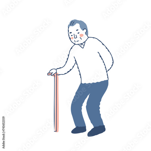 杖をついて歩いているシニア男性