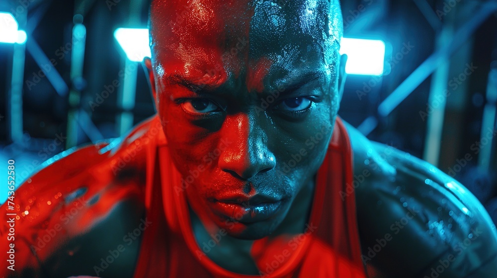 Dynamic photo of athlete during high-intensity interval training (HIIT) session, capturing the essence of determination and powerful movement. High-Intensity Training - obrazy, fototapety, plakaty 