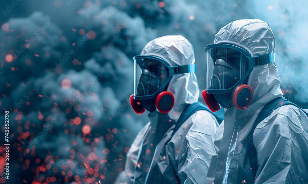 Healthcare worker wearing face mask over macro coronavirus covid19 cells spreading Healthcare worker wearing face mask over macro coronavirus covid19 cells spreading