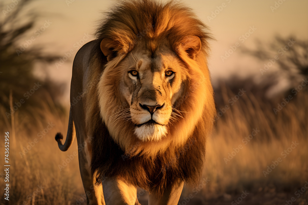 The Majestic Golden King of the African Plains: Portrait of a Powerful Lion in Its Natural Habitat
