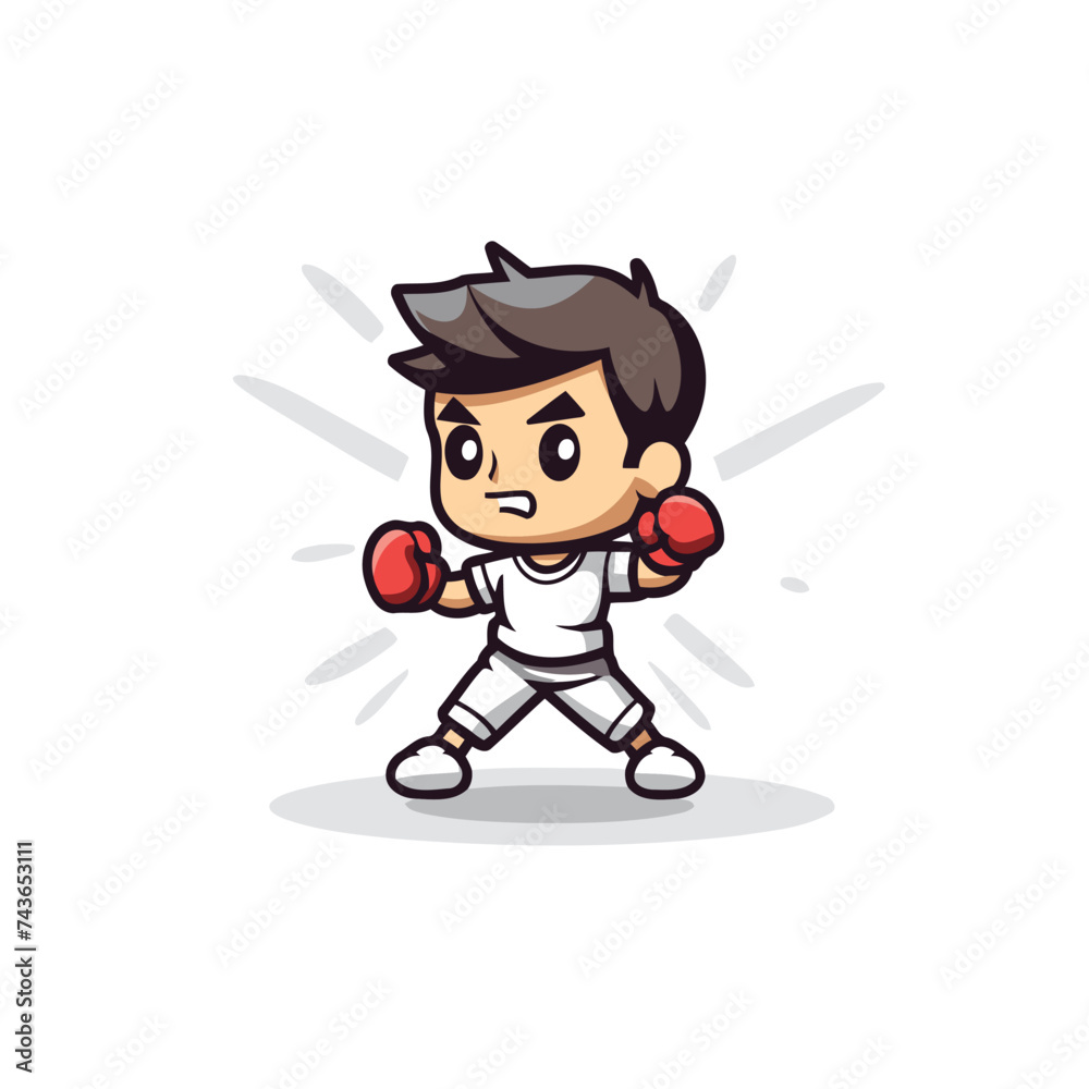 Boxing Boy Cartoon Mascot Character Design Vector Illustration.