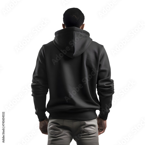 Man in black hoodie isolated on white background with clipping path.