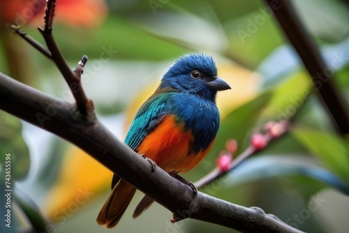 Bird perching on branch looking at camera vibrant feathers beautiful nature © Nhs18