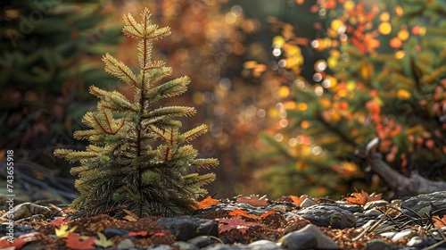 Dwarf Alberta Spruce by the coast, using cinematic framing to create a serene scene that highlights its natural colors