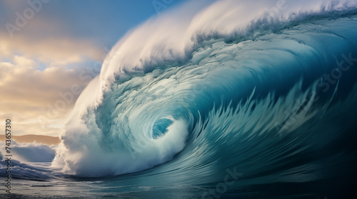 Giant tsunami wave on the ocean. Huge waves