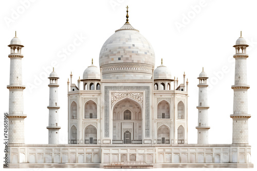 Taj Mahal Isolated on White Background, Indian Mughal Architecture 