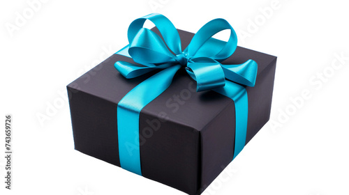 Black Gift Box with Blue Ribbon on Transparent Background © Happymoon
