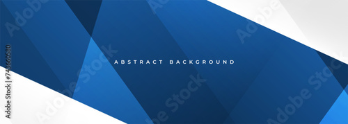White and blue modern abstract wide banner with geometric shapes. Dark blue and white abstract background. Vector illustration