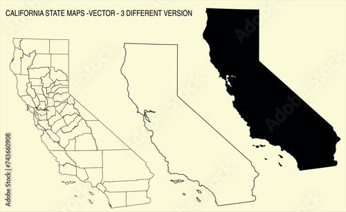 California State Map black blank and California outline state USA Vector File Illustration