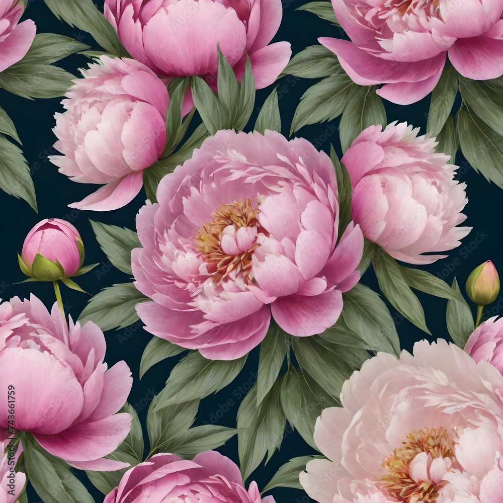 pattern with peony flowers illustration.