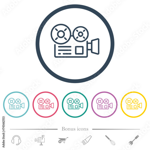 Movie camera outline flat color icons in round outlines photo