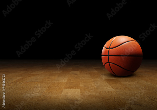 Basketball on a hardwood court floor © Retouch man
