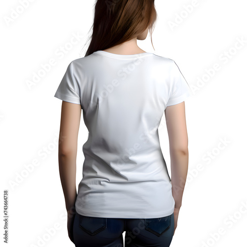 White blank t shirt template on female body back view