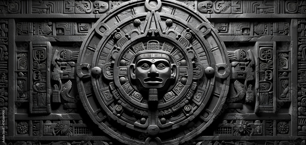 ancient ornament aztech geometric symbol, mayan calendar background