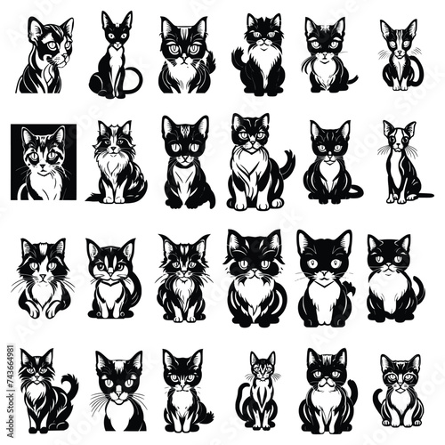 Black and white vector illustration of cat