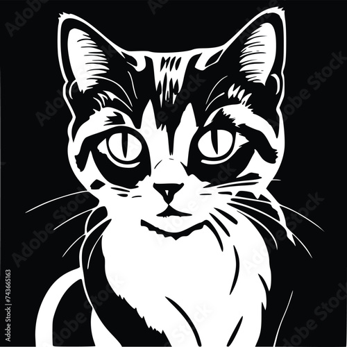 Black and white vector illustration of cat