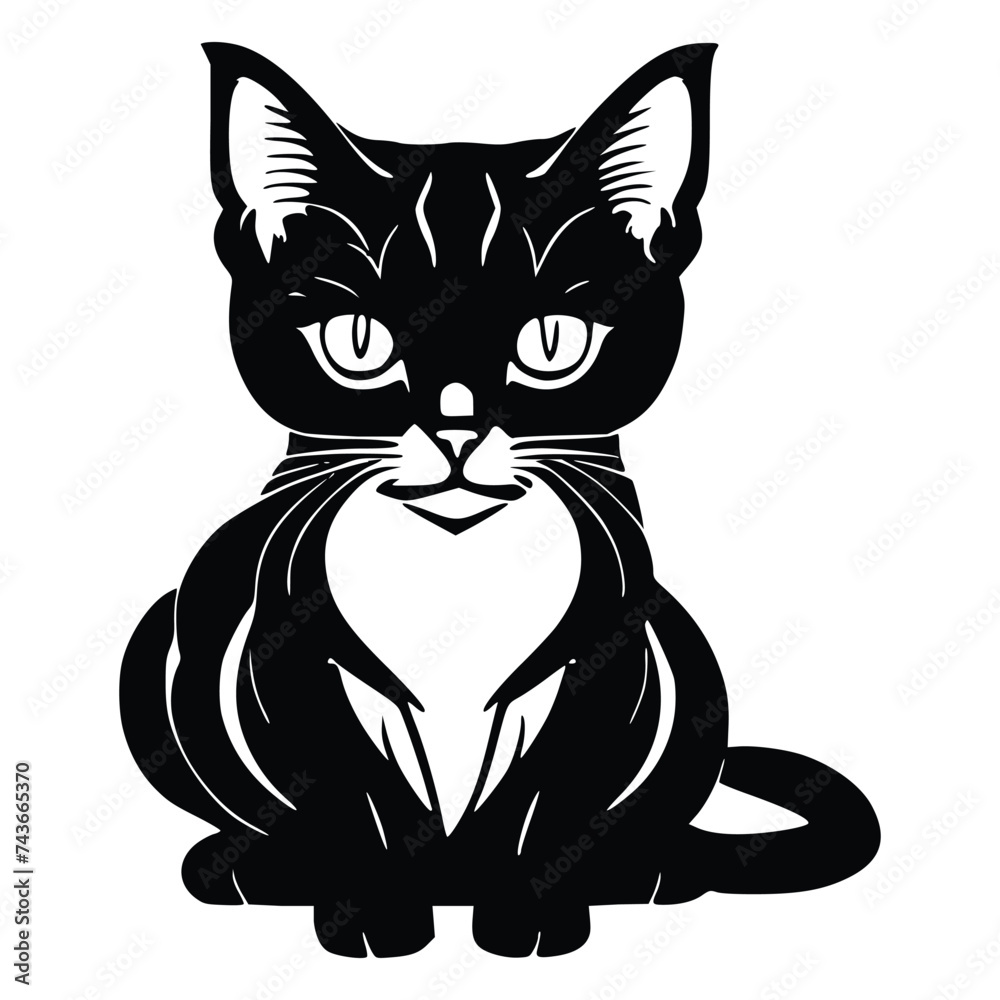 Black and white vector illustration of cat