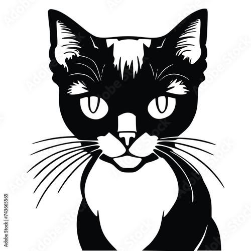 Black and white vector illustration of cat