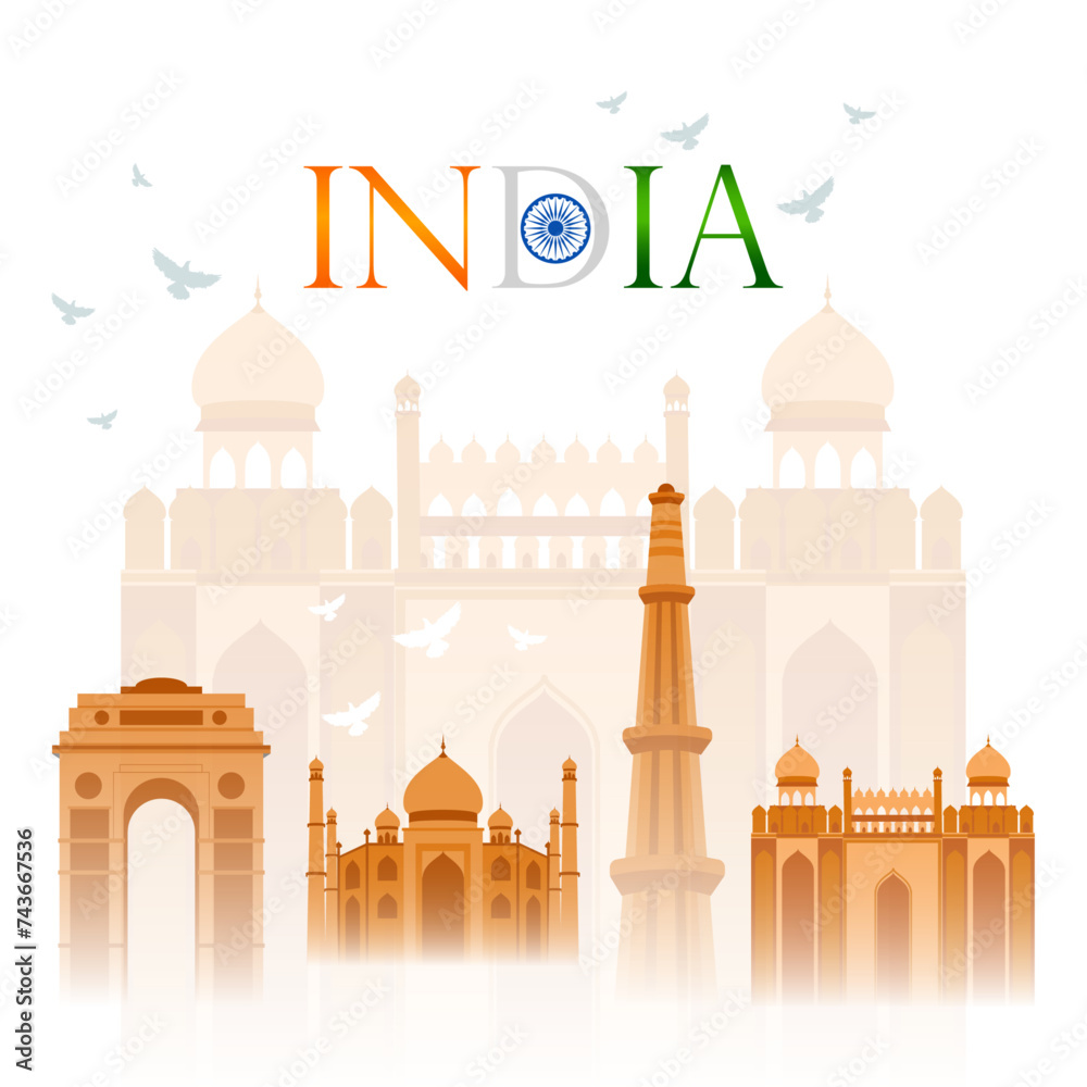 Illustration of Famous Indian monument and Landmark Vector