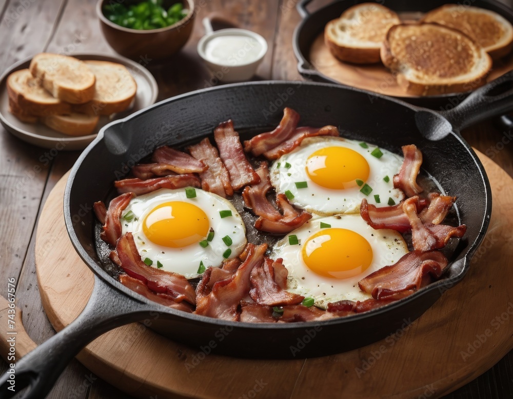 Traditional bacon, eggs and home fries breakfast Traditional bacon, eggs and home fries breakfast