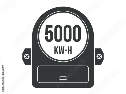 5000 kw-h. Vector kilowatts consumption, electric current meter. Electric energy meter home clock photo